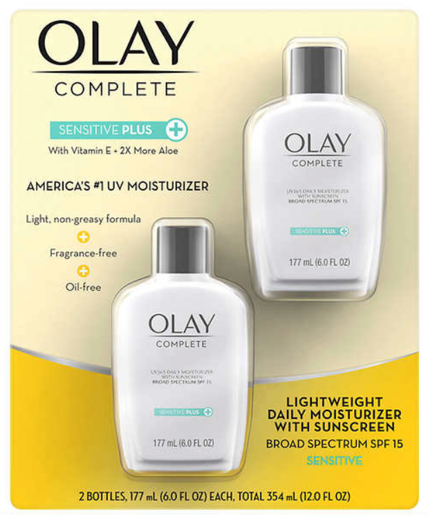 Olay Complete Sensitive Plus All Day Moisturizer with SPF 15 for Sensitive Skin, Two 6.0 oz Bottles - oddros.shop